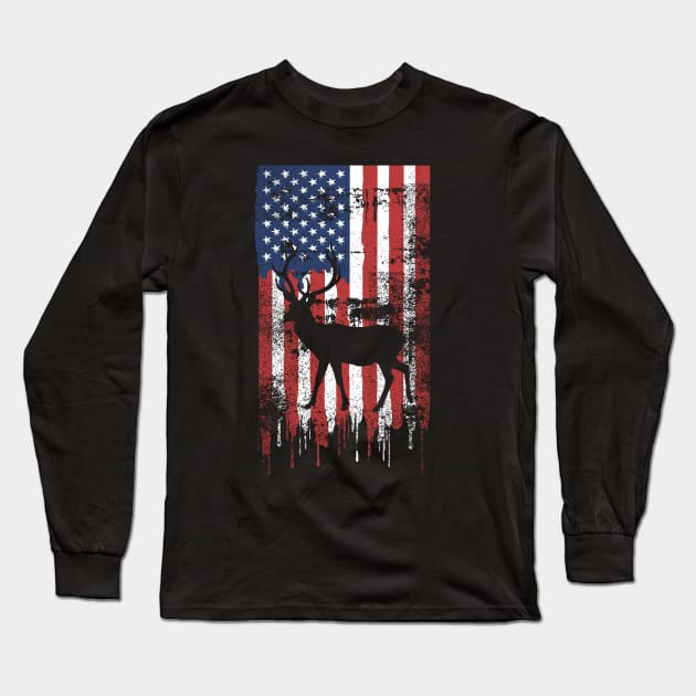 American Flag Deer Hunting Long Sleeve T-Shirt by S-Log